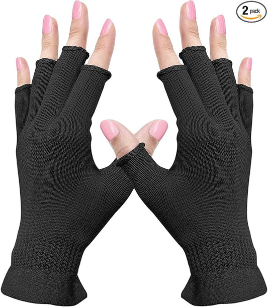 MIG4U Fingerless Moisturizing Gloves, Half Finger Touchscreen Beauty Glove for Eczema, SPA, Dry Hands, Skin Treatment, Summer Sun UV Protection (S/M, Black-1pair)