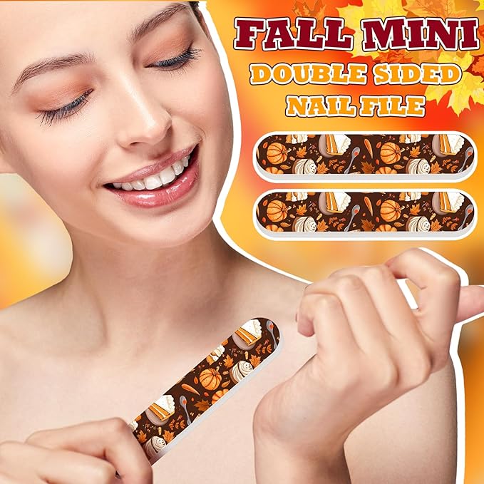 50 Pcs Fall Mini Nail Files Thanksgiving Gifts for Women Double Sided Pumpkin Nail Files Bulk Mini Autumn Harvest Emery Board Manicure Tools for Thanksgiving Party Supplies