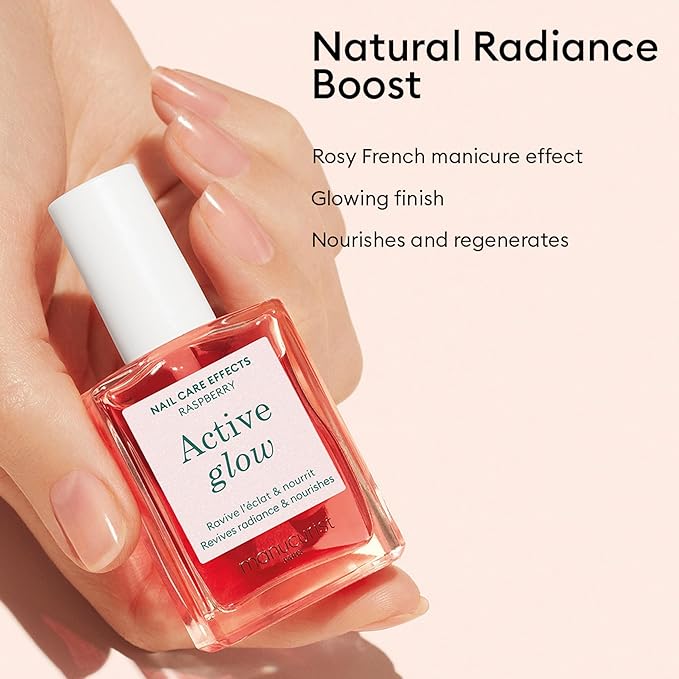 Manucurist Healthy Glow Duo - Active Glow Raspberry (Pink) Repairing Nail Polish Care & Complete Nail & Cuticle Serum - 2 in 1 Nail Strengthener Polish - Plant-Based Formula - Beauty Gift for Women