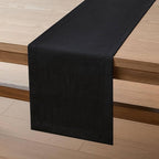 Linen Textured Border Table Runner, 14 x 60 Inch Black | Mitered Corner Design - Image 7