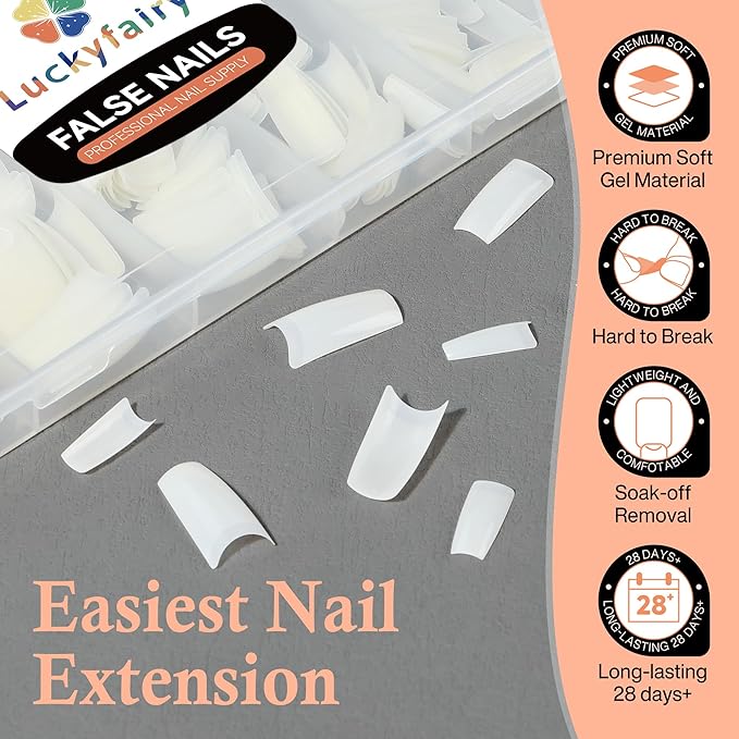 504PCS Half Cover False Nails Tips Acrylic Nail Tips Artificial False Nails Lady French Style Tip Acrylic Fake Nails For Nail Extensions Art Salon Home DIY