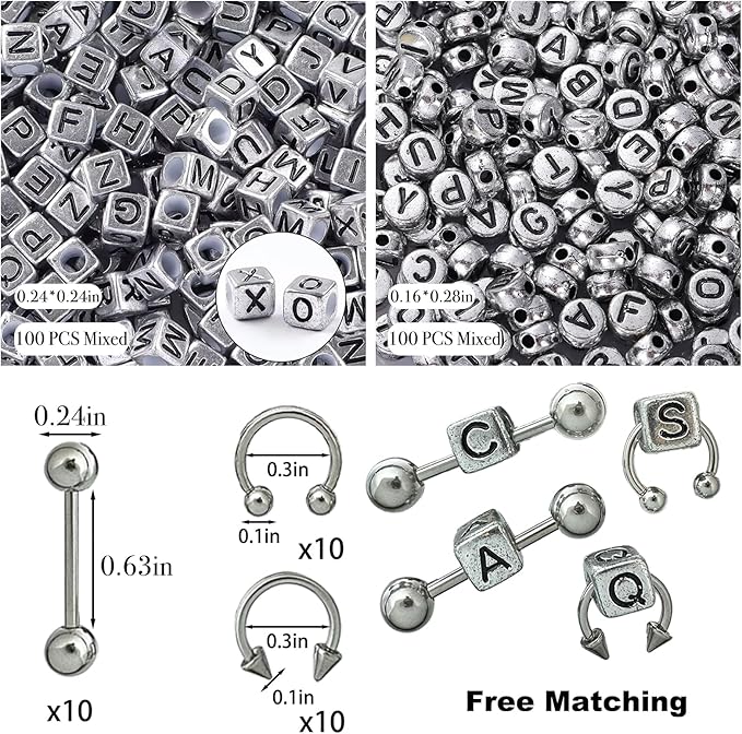 300PCS Sliver Nail Charms for Acrylic Nails, Silver Alphabet Beads Nail Gems Alloy Gun pin Star Nail Accessories, Nail Rhinestones for Nail Art Supplies Manicure Craft DIY