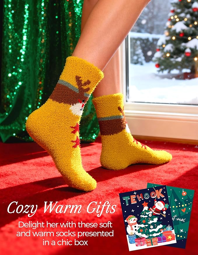 TEHOOK Warm & Cozy Gifts for Women, Stocking Stuufers, Fluffy Fuzzy Plush Sleeping Slipper Socks - Soft Warm Fabric