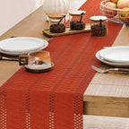 Macrame Style Boho Table Runner, 12x60 Inch Dark Orange | Woven Boho Table - Image 5
