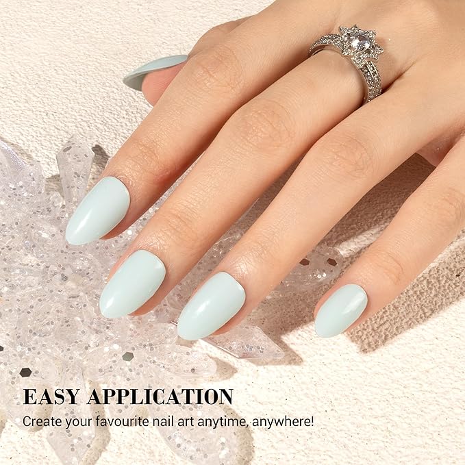 MelodySusie Semi Cured Gel Nail Strips (Light Blue), Works with Nail Lamp, Salon Quality, Long Lasting, Easy to Apply and Remove, Includes 20Pcs, 2 Prep Pads, Nail File and Wooden Stick