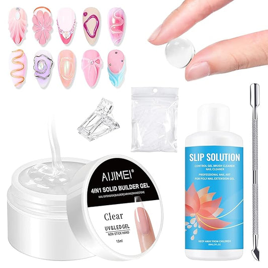AIJIMEI Solid Builder Gel Kit With Manicure Tools for Nails 15ML 4IN1 NailExtensionGel UV & LEDGel forNails Long-Lasting NailExtension Gelfor NailsManicure DIY at Home(SOLID-GEL-A1)
