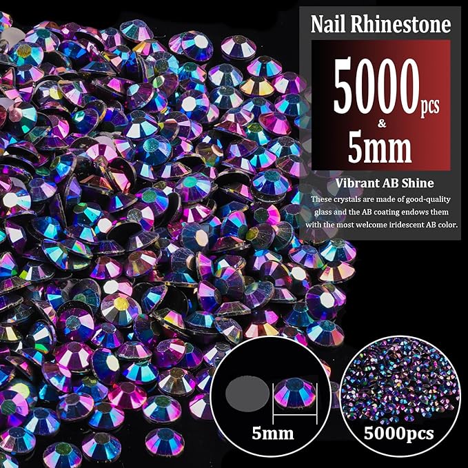 5000pcs 5mm Resin Rhinestones Bulk, Purplish Black AB Flatback Round Jelly Rhinestones Non Hotfix Crystal Gems Large Quantity Wholesale for DIY Crafts Clothes Bottles Face Makeup Manicure
