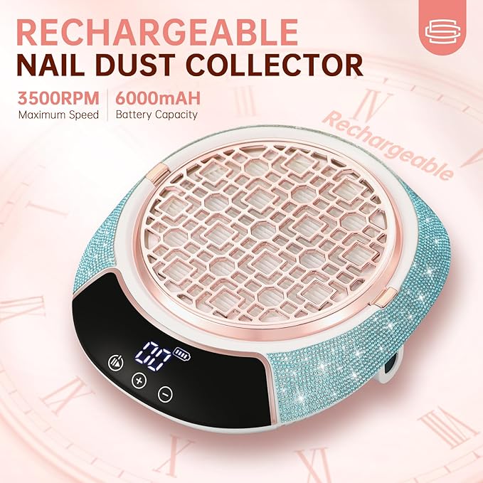 Cordless Nail Dust Collector,Portable Dust Collector Nail Tech with LED Display,Rechargeable Dust Suction Machine with Reusable Fillter for Acrylic Gel Polish,Salon & Home