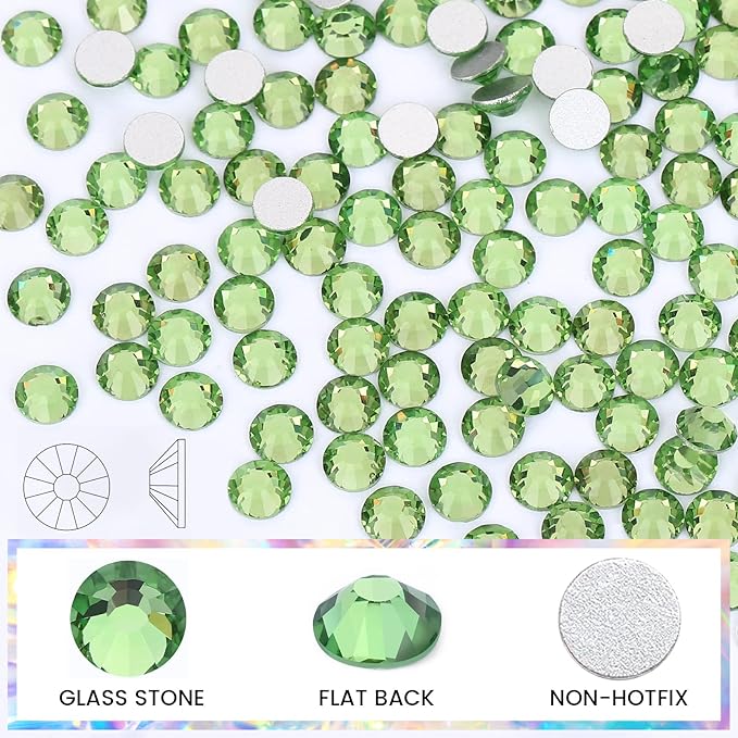 Novani Rhinestones 1440pcs SS10 Glass Rhinestones Crystal Flatback Gemstones for Crafts Nails Makeup Bags and Shoes Decoration（SS10, Light Green）