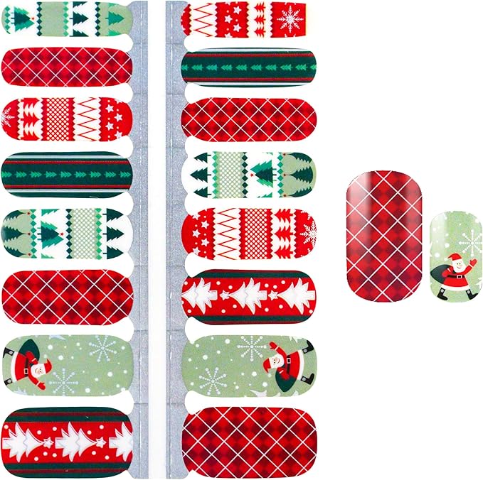 WOKOTO 5 Sheets Christmas Adhesive Nail Art Polish Stickers Tips with 1Pc Nail File Nail Wraps Decals Strips Set Manicure Holiday Pack