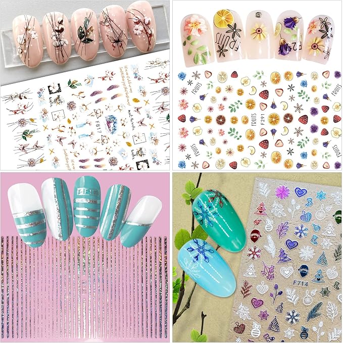 WSYUB Nail Stickers, 24 Stickers for Nails Art, Self Adhesive Nail Art Sticker Decals, Nail Supplies kit Large Sheets
