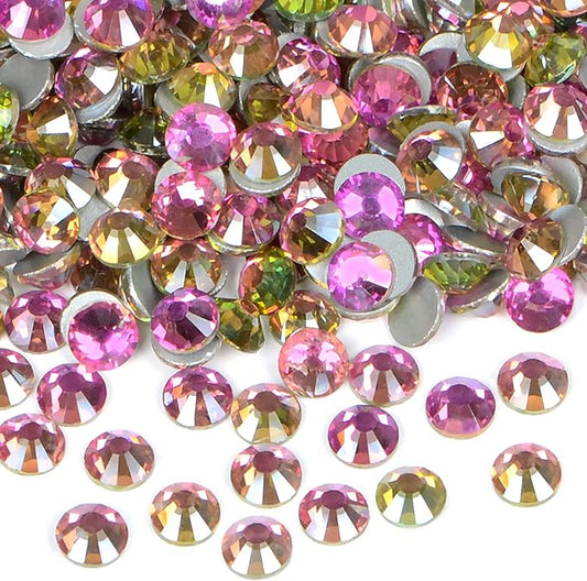2880PCS Art Nail Rhinestones Non Hotfix Glue Fix Round Crystals Glass Flatback for DIY Jewelry Making with one Picking Pen (ss6 2880pcs, Golden Rose)