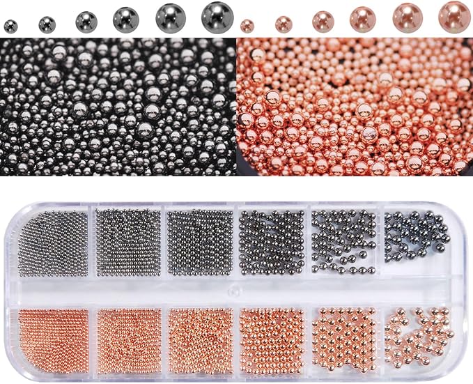 0.8mm Caviar Beads for Nails 6 Sizes Mini Small Stainless Steel Art Decorations Gun Grey Beads DIY Tool Nail Studs Accessories Gold Charms for Nails (Pink)