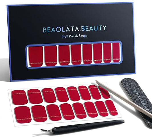 Nail Polish Strips, 32PCS Salon Quality Wraps, Long Lasting Gel Nail Stickers for Women Easy Apply& Remove (Tasting Wine Red)