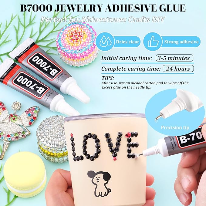 6000Pcs Resin Rhinestones for Bedazzling with 3Pcs B7000 Jewelry Glue, 1 Box Black Flatback Rhinestones for Crafting Crafts DIY, Crystals Gems for Clothing Shoes Tumblers Nail Art Makeup