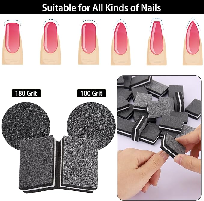 150Pcs Mini Nail Buffer Blocks 100/180 Grit Nail Buffers for Acrylic Nails - Dual Sided Buffers for Nails Polishing(Black)