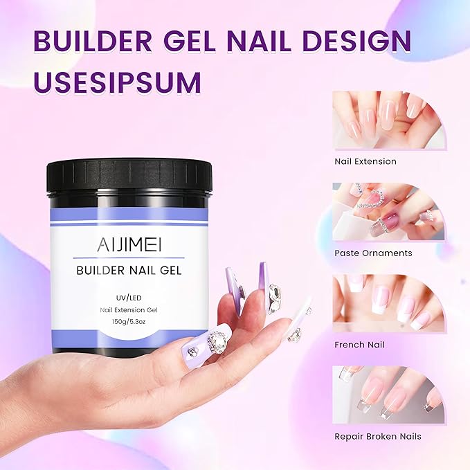 AIJIMEI 5oz Hard Nail Gel Builder Kit, Nail Builder Gel for Nails Art Clear White Colors NailExtensionGel HardGel for Beginner (Clear & White)