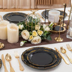 DaYammi 60PCS Black and Gold Plastic Plates, Heavy Duty Black and Gold - Image 5