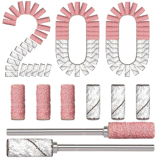 200 Pcs Nail Sanding Bands, 150 Grit Small Sanding Bands for Nail Drill, A Mixed Pack of Mini Sanding Band for Nails Tech and Professional Acrylic Gel Manicures (150#Pink+150# Pink)