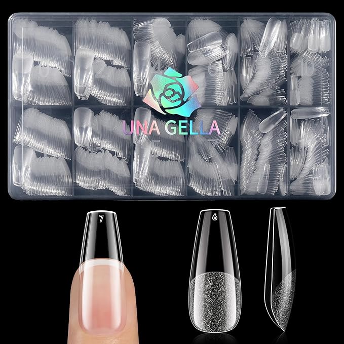 UNA GELLA Medium Coffin Nails Tips 600Pcs, Gel Nail Tips Coffin Pre Etched Press On Nails Fake Soft Gel Nail Tips For Nail Extension Ombre Stlye Art Home DIY Salon 12 Sizes