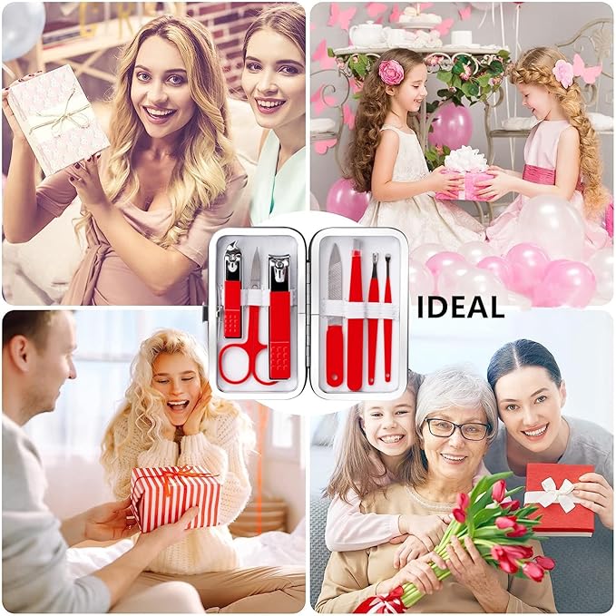 Manicure Set Nail Clipper Set Women Men Stainless Steel Toe Finger Nail Clippers Kit Personal Care Tools with Portable Travel Case Manicure Tools Grooming Kit for Women Men Friends(Red)