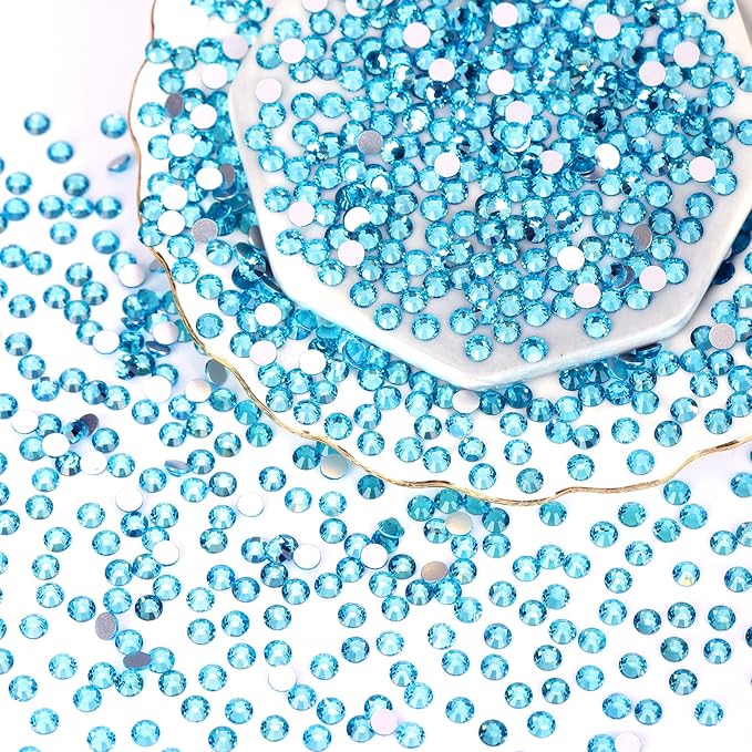 10000PCS Aquamarine Rhinestones Bulk, Flat Back Crystal Glass Stone Round Gems,SS16, 3.8-4.0mm