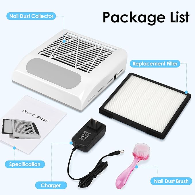 Nail Dust Collector Vacuum 80W Adjustable Power Suction CoFashion Nail Dust Cleaner Machine for Manicure, Dust Collector for Nails for Salon Home Use- Nail Filter When Using Nail Drill