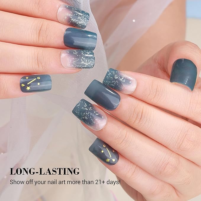 MelodySusie Semi Cured Gel Nail Strips, 20 PCS Gel Nail Stickers, Gel Nail Wraps, UV Light Required, Durable and Salon Quality (Midnight Horoscope)