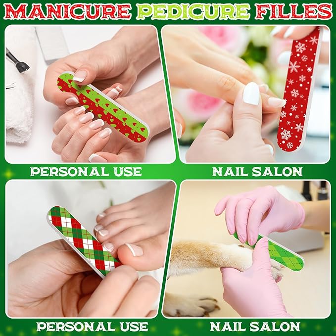 50 Pcs Christmas Mini Nail File Gifts Bulk for Women Red and Green Double Sided Emery Boards Small Xmas Party Favors Thank You Gifts Manicure Tools for Employee Staff Coworker Appreciation