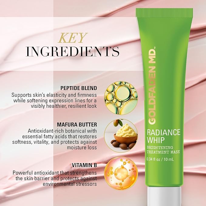 GOLDFADEN MD Radiance Whip Treatment Mask | Deep Hydration & Even‑Tone Peptide Face Mask| Vegan Clean Formula| Trial 10ml