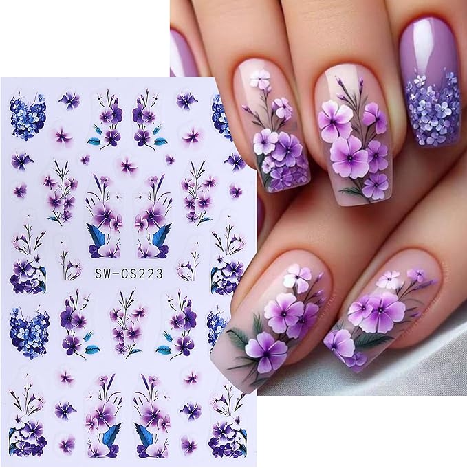 Flower Stickers for Nail Art Decals - 12 Sheets Spring Butterfly Nail Stickers with Tweezers 3D Floral Leaves Plant Nail Art Designs DIY Self Adhesive Daisy Blossom Nail Supplies Decorations