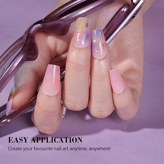 MelodySusie Semi Cured Gel Nail Strips, 20 PCS Gel Nail Stickers, Gel Nail Wraps, UV Light Required, Durable and Salon Quality (Unicorn Stars)