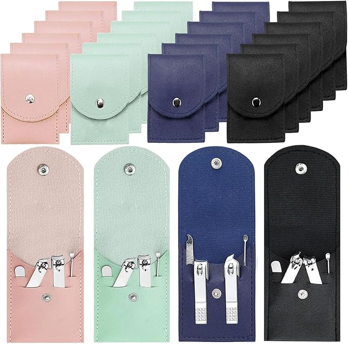 24 Sets Travel Manicure Set Professional Nail Clipper Kit Bulk,4 in 1 Adult Stainless Steel Travel Manicure Kit with Case Individually Wrapped Nail Clippers Bulk for Homeless,Hotel,Charity(4 Colors)