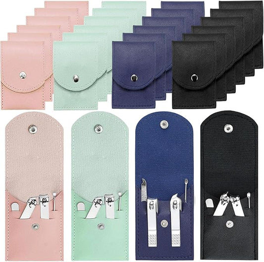 24 Sets Travel Manicure Set Professional Nail Clipper Kit Bulk,4 in 1 Adult Stainless Steel Travel Manicure Kit with Case Individually Wrapped Nail Clippers Bulk for Homeless,Hotel,Charity(4 Colors)