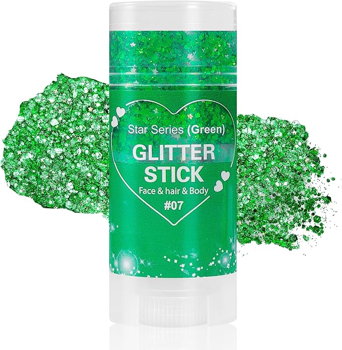 Mysense Green Body Glitter Stick,St Patricks Day Accessories,Mardi Gras Face Hair Glitter,Sparkling Mermaid Glitter Makeup,Chunky Glitter Face Paint,Festival Outfit Rave Accessories for Women and Kids