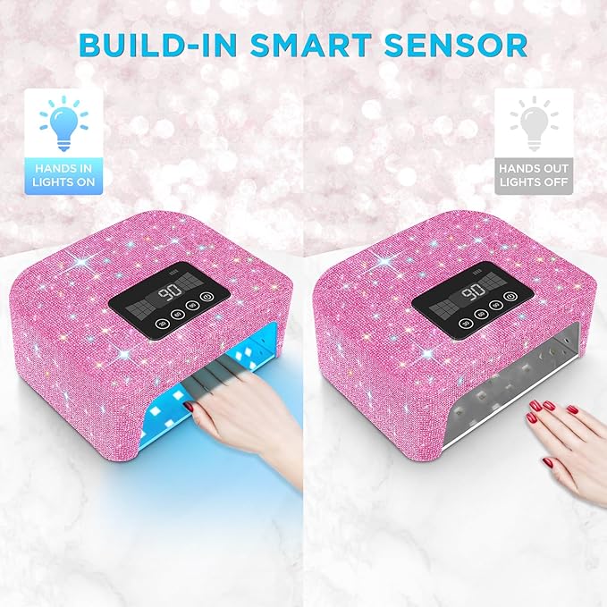 Aedavey Cordless UV Nail Lamp, Rechargeable UV Light for Gel Nails, LED Nail Lamp with 4 Timer Modes, Gel Nail UV Light Decorate with Sparkling Nail Rhinestones