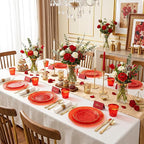 Rubtlamp 700Pcs Red Gold Plastic Dinnerware Set, Hammered Red Gold Plates - Image 4