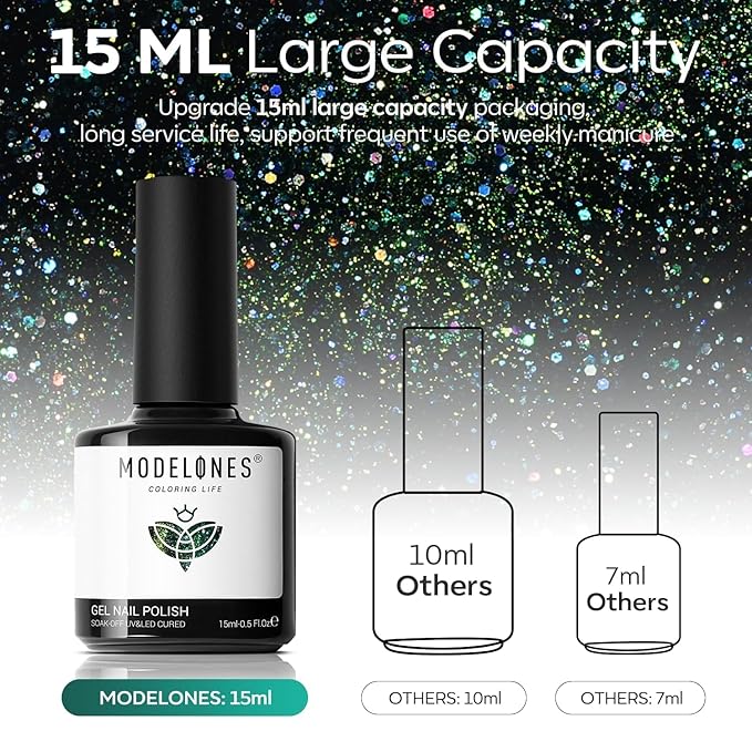 modelones Cat Eye Gel Nail Polish,15 ML Green Gel Nail Polish Sparkle Reflective Shimmer Glitter Green Polish 9D with Magnet Soak Off LED Spring Top Coat Nail Art DIY Salon