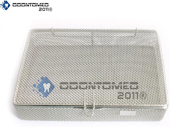 OdontoMed2011 Instrument Tray and Mesh Perforated Baskets Sterilization Tray 9" X 6.25" X 1.5" with Lid Stainless Steel, OD2011-DN-313