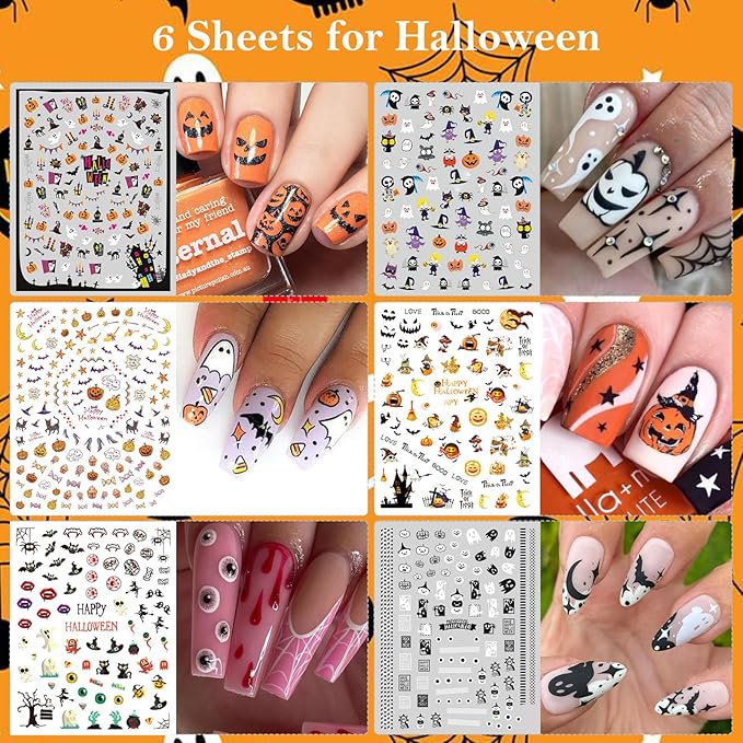 30 Sheets Fall All Holiday Nail Stickers, Autumn Halloween Christmas Thanksgiving Valentine's St. Patrick's Day Nail Art Decals Mixed All Season Set, Self-Adhesive Year-Round Manicure Decorations