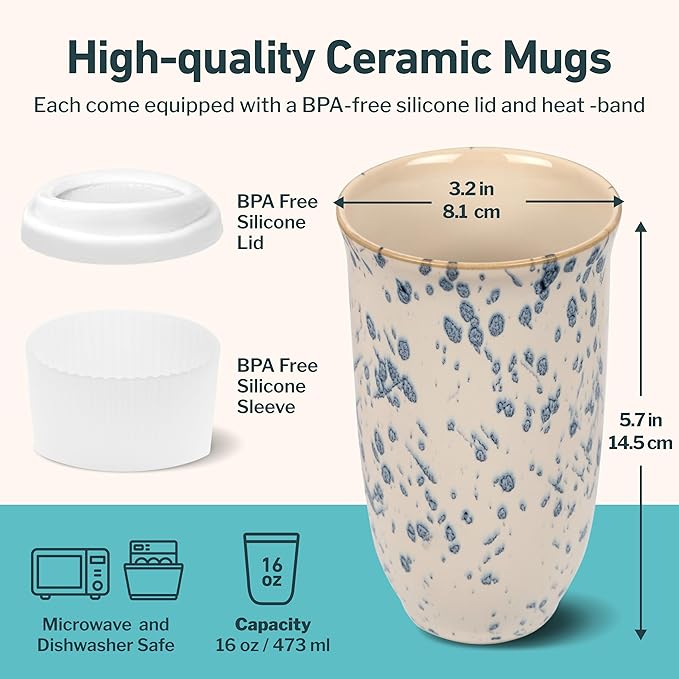 NOVA CERAMICS Travel Coffee Mug– Travel Coffee Tumbler – On the Go Coffee Mug – - Image 3