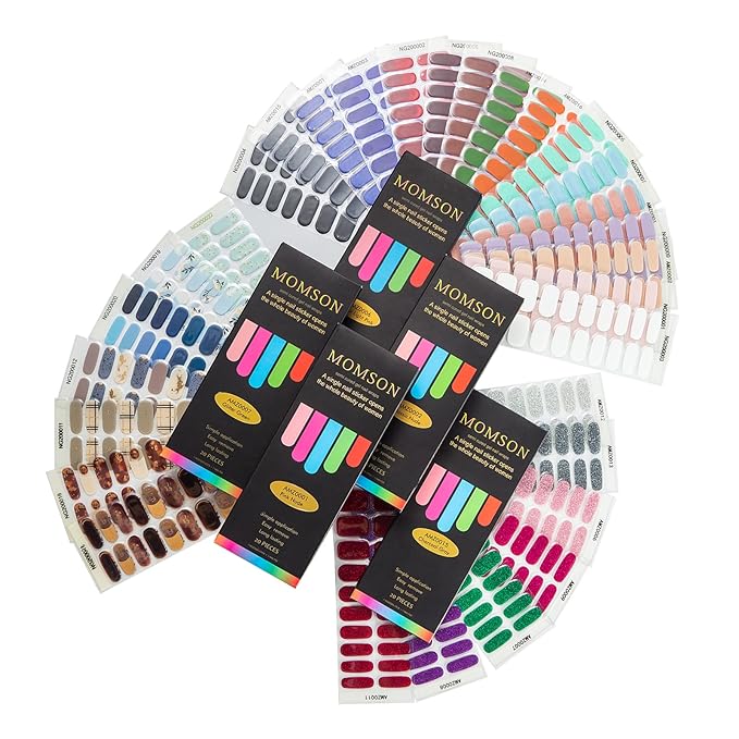 MOMSON Semi Cured Gel Nail Strips - 20 Real Gel Nail Polish Stickers/Full Nail Wraps - Art Manicure Kits for DIY at Home, Salon-Quality, Easy to Apply & Remove (Rose)