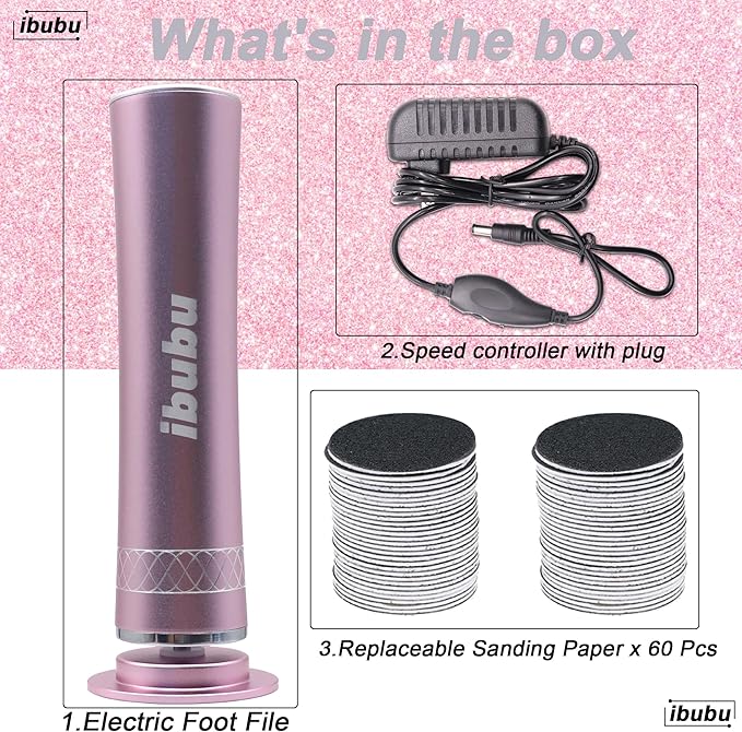 Upgrade Electric Feet Callus Remover Professional Powerful Foot File Pedicure Grinder Sanders 24V Power 1200RPM Speed Adjustable for Dead Dry Crack Skin Calluses (Pink)