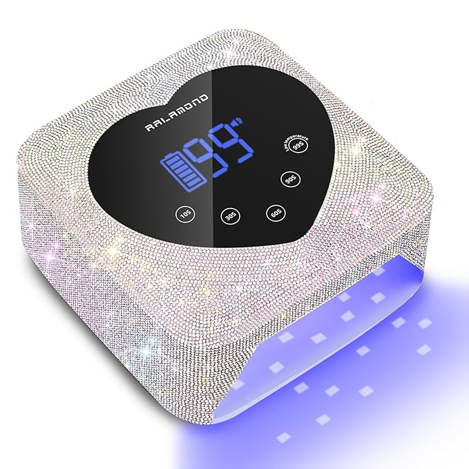 72W Cordless UV Light for Nails With 5 Timer & Auto Sensor, Professional Rechargeable Lamp for Gel Polish, Bling Cute Heart Dryer (Diamond)