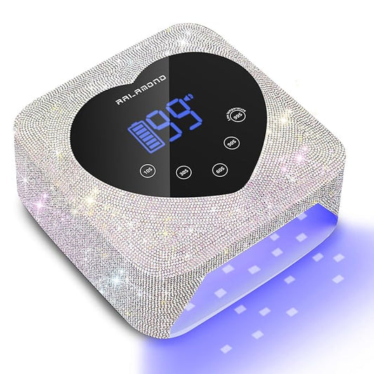 72W Cordless UV Light for Nails With 5 Timer & Auto Sensor, Professional Rechargeable Lamp for Gel Polish, Bling Cute Heart Dryer (Diamond)