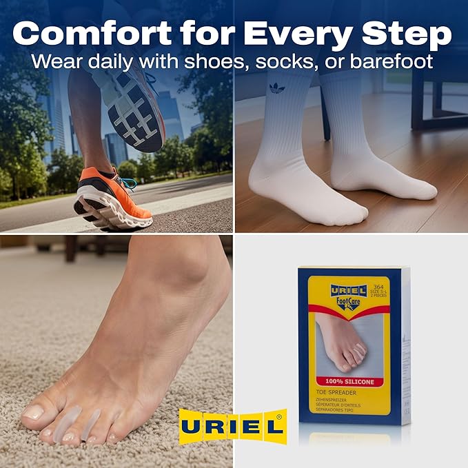 Uriel Silicone Toe Separators for Women & Men – Reusable Toe Spacers for Overlapping Toes, Bunions & Calluses – Soft Non-Slip Design in 2 Sizes for Everyday Comfort, Yoga & Barefoot Use