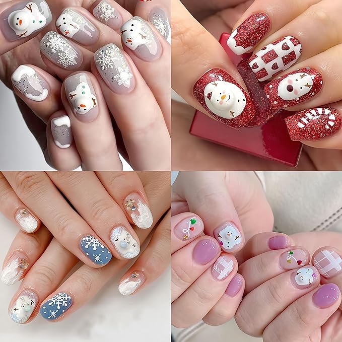 Christmas Nail Art Stickers 5D Embossed Nail Decals Xmas Snowman Winter Red and White Snowflake Design Nail Stickers Decoration for Women Girls 1 Sheet