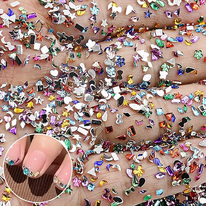 3000Pcs Colour Nail Charms 3D French Petite Nail Rhinestones Colorful Nail Gems Multi Shape Crystal Exquisite Mini Heart Star Glitter Nail Art Charms Cute Nail Supplies Decoration for Women Acrylic