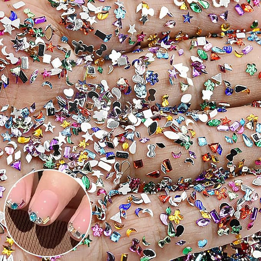3000Pcs Colour Nail Charms 3D French Petite Nail Rhinestones Colorful Nail Gems Multi Shape Crystal Exquisite Mini Heart Star Glitter Nail Art Charms Cute Nail Supplies Decoration for Women Acrylic
