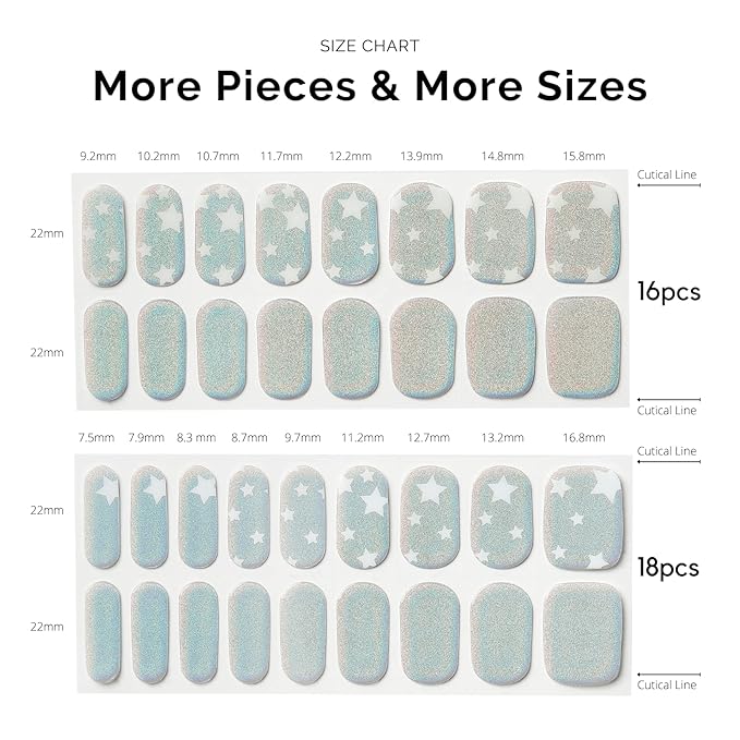 NAILOG Semi Cured Gel Strips, 34 pcs Salon-Quality Stickers, Long Lasting Wraps for Women With Soft Gel Finish | Shimmery Stars
